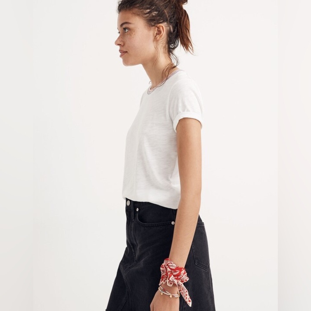 MADEWELL 100% Cotton Black Denim Mini High-Waist A-Line Frayed Hem Casual Skirt - Picture 12 of 16